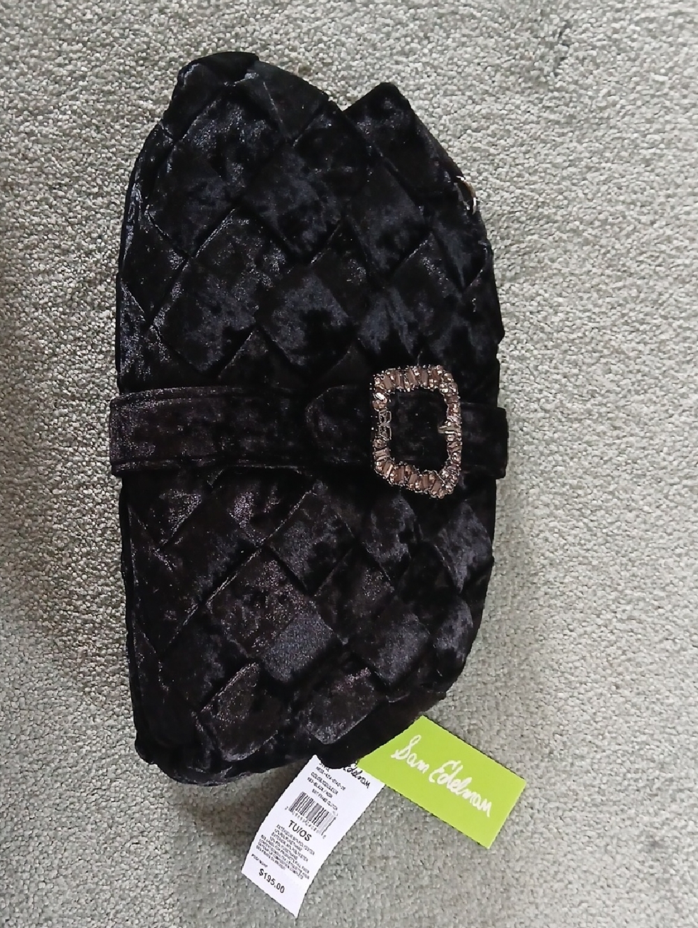 Sam Edelman Velvet Quilted Black Clutch with Embellished Buckle